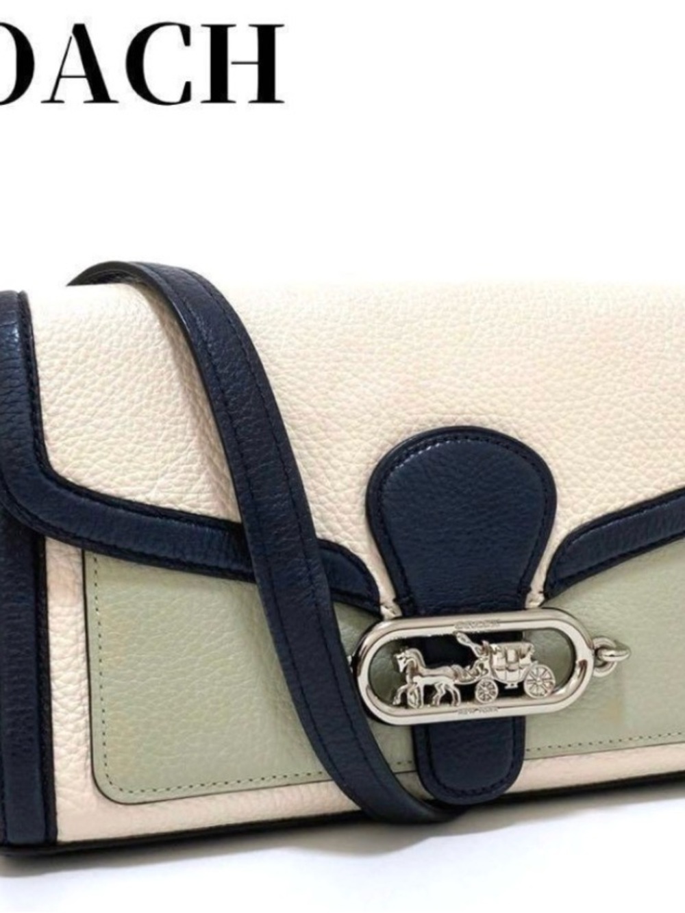 Coach Jade Colorblock Pebble Leather Crossbody in Navy, Cream & Mint